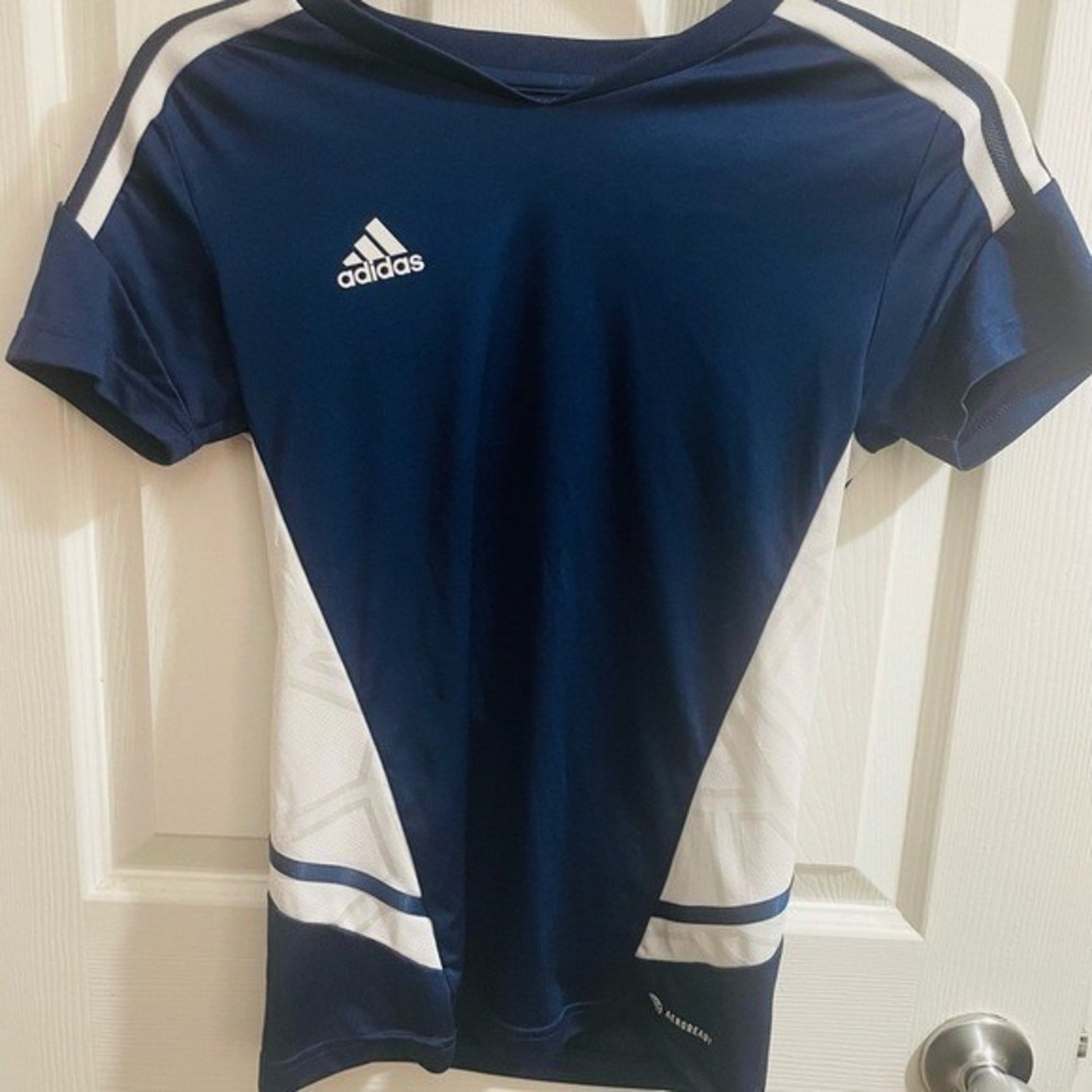 Adidas Aeroready Soccer Tiro Jersey Navy Blue White Training Shirt Mens 2XS